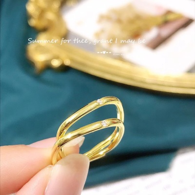 925 Silver 18K Gold Plating Couple Square Ring Simple Bracelet Female Small Square Ring Personality TikTok Xiaohongshu Same Style