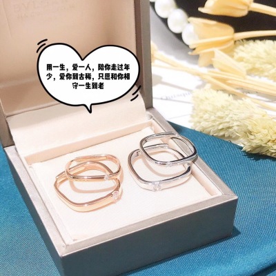 925 Silver Diamond Couple Square Ring Simple Bracelet Small Square Ring Personality TikTok Xiaohongshu Same Style