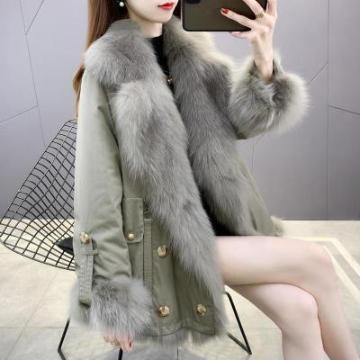 20 Winter Haining Fur Imitation Fox Fur Parka Women's Young Slimming Double-Sided Wear Mid-Length Coat Coat