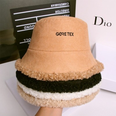 Autumn and Winter New Lamb Wool Korean Style Versatile Fashionable Casual Bucket Bucket Hat Embroidered Letter Suede Bucket Hat