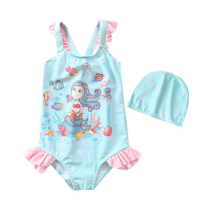 Foreign Trade European and American New Swimsuit Sweet Cute Children Little Girl One Piece Swimsuit Mermaid Princess Swimsuit
