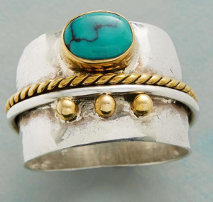 Rongyu Wish Hot Sale Plated 925 Vintage Thai Silver Turquoise Two-Tone Ring European and American E-Commerce Gem Ring Wholesale