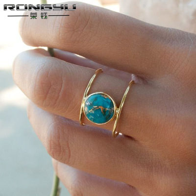 Rongyu Wish AliExpress Amazon New Hot Selling Bracelet Luxury 18K Gold Electroplated Blue Dragon Crystal Turquoise Ring
