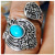 Rongyu Wish Hot Sale Creative Flower Plated 925 Marcasite Ring European and American Retro Turquoise Stone Eye-Catching Ring