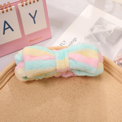 New Candy Color Bow Plush Hair Band Internet Celebrity Ins Makeup and Face Wash Hair Band Headband Ornament for Women