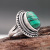 Rongyu Cross-Border New Bracelet Inlaid Watermelon Green Malachite Ring European and American 925 Antique Silver Natural Stone Ring