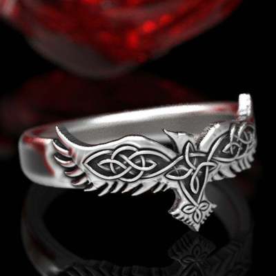 Rong Yu Celtic Crow Ring, Crow Wedding Band Wedding Ring Irish Wedding Crow Jewelry