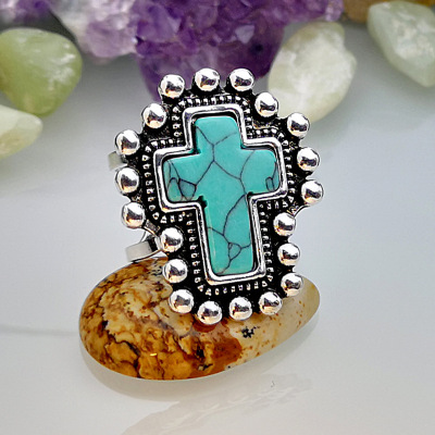 Rong Yuomei Popular 925 Silver-Plated Cross Turquoise Ring Wish AliExpress Retro Exaggerated Ring