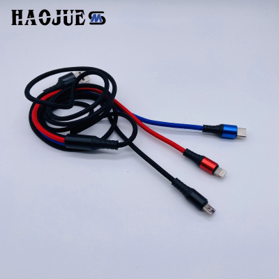HAOJUE 3A Fast Charge Line Three-in-One Flash Charging Data Cable Three Colors Braiding Thread Micro iPhone Type-c