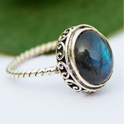 Rongyu Wish Hot Sale Vintage Natural Glitter Stone Ring European and American Popular Plated 925 Thai Silver Ethnic Style Hand Jewelry