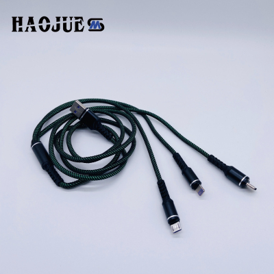 2021 Metal Bullet Three-in-One Data Cable 1.2M Woven N 3.1A Three-in-One Fast Charge Line