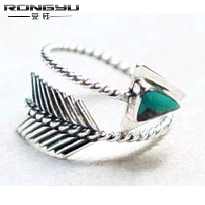 Rongyu EBay New S925 Silver Turquoise Feather Bow and Arrow Ring Europe and America Creative Vintage Thai Silver Ring