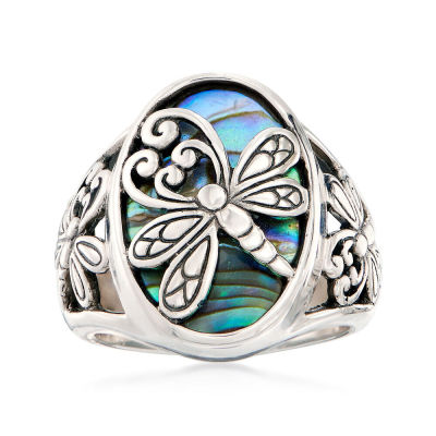 Rongyu Wish Amazon Hot Sale Creative Dragonfly and Abalone Shell Ring European and American Retro Plated 925 Marcasite Ring