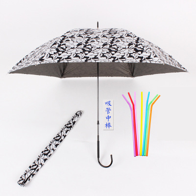 Straw King Rod Umbrella Lightweight Thin Curved Handle Lady Umbrella Japanese and Korean Style Lady Umbrella Creative New Umbrella