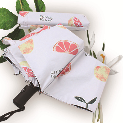 Fresh Fruit Wind Umbrella Automatic Tri-Fold Sunny Umbrella Black Glue Rainproof and Sun Protection