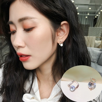 Sterling Silver Needle Korean Style 2020 New Zircon D-Shaped Asymmetric Stud Earrings Commuter's All-Matching Graceful Earrings