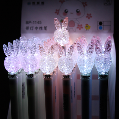 Dazzling Brilliant 1145 Crystal Rabbit Press with Light Gel Pen Cute Ice Crack Magic Color Adorable Rabbit Luminous LED 