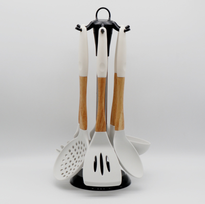 Silicone Kitchenware Set Wooden Handle Cooking Spoon and Shovel 6 Piece Kitchen Spatula