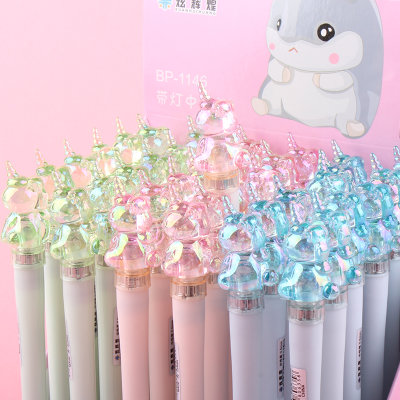 Korean Cartoon Magic Color LED Lamp Pen 3D Unicorn Gel Pen Student Writing Supplies Prize Light Bubble Pen