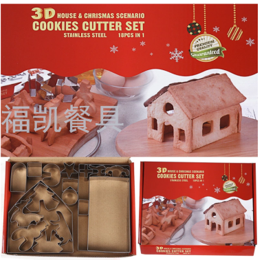 18pcs Stainless Steel 3D Christmas Ginger Cookie Cutter Biscuit Cutter Cookie Mold Cake Embossing