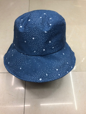 Spring New Denim Starry Printing Bucket Hat Bucket Hat. Korean Casual Foldable Basin Hat.