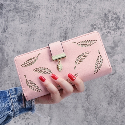 2020 New Korean Women's Wallet Long Fashion Clutch Hollow Leaves Zipper Hasp Wallet Women's Bag