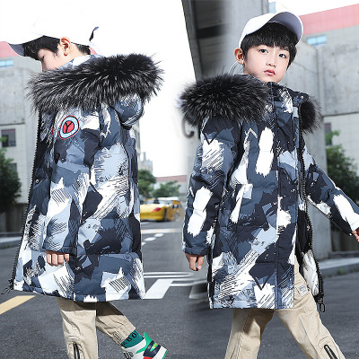 Boy's down Jacket Mid-Length Medium and Big Children Thickened Children's down Jacket New Camouflage 2020 Korean Style Big Fur Collar