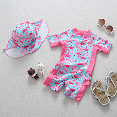 INS Popular Girls' Baby Flamingo Swimsuit One-Piece UV Protection Cute Children Sun Protection Surfing Suit