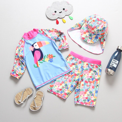 Korean Style Girl's Swimsuit Ins Baby Toddler Long Sleeve Sun Protection Quick-Drying Thermal Surfing Suit Suit Fashion