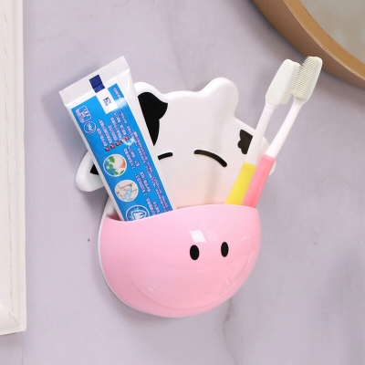 G01-540 Creative Storage Hanging Basket Cartoon Suction Cup Wall-Mounted Cow Toothbrush Holder Kitchen Bathroom Shelf