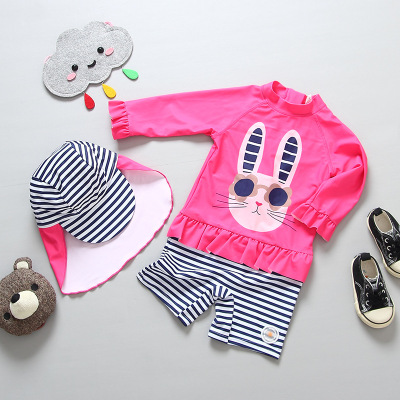 New Ins Children's Swimsuit Little Girl Rabbit Split Long Sleeve Sun Protection Keeping Warm Surfing Suit Swimsuit Set