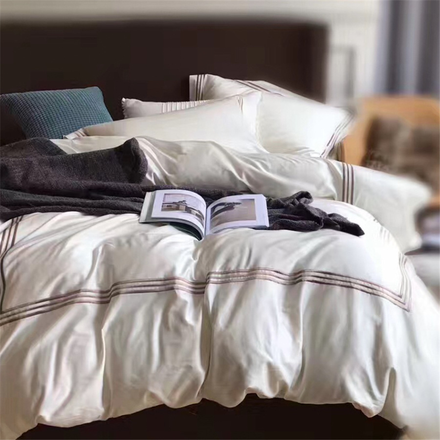 纯棉四件套民宿家居酒店用品四件套60支长绒棉贡缎刺绣外贸定制