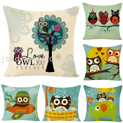 New Linen Digital Printing Owl Pattern Pillow Cover Sofa Living Room Pillows without Core Customizable