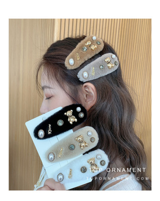 Korean Dongdaemun Autumn and Winter Same Style Metal Bear BB Clip Square Hair Accessories Sweet Side Clip Personality All-Match Bang Clip
