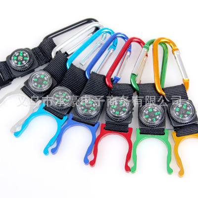 Water Bottle Buckle Mineral Water Buckle Hanger with Compass Water Bottle Buckle Climbing Button Carabiner Hanging Buckle Equipment Color Mixed