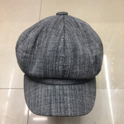 Spring Thin Fabric Herringbone Pattern Octagonal Cap Pumpkin Hat, Peaked Cap
