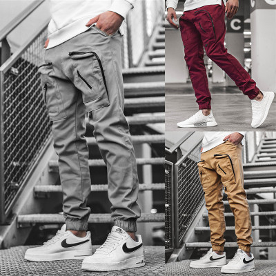 Foreign Trade New Men's Work Pants Amazon Hot Woven Multi-Pocket Slacks shu kou Skinny Pants