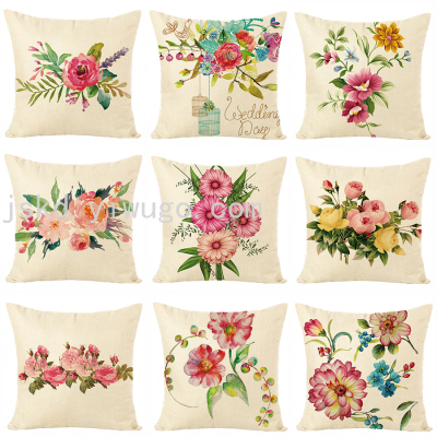 New Fresh Flower Digital Printed Pillowcase Linen Sofa Cushion Office Cushion Car Back