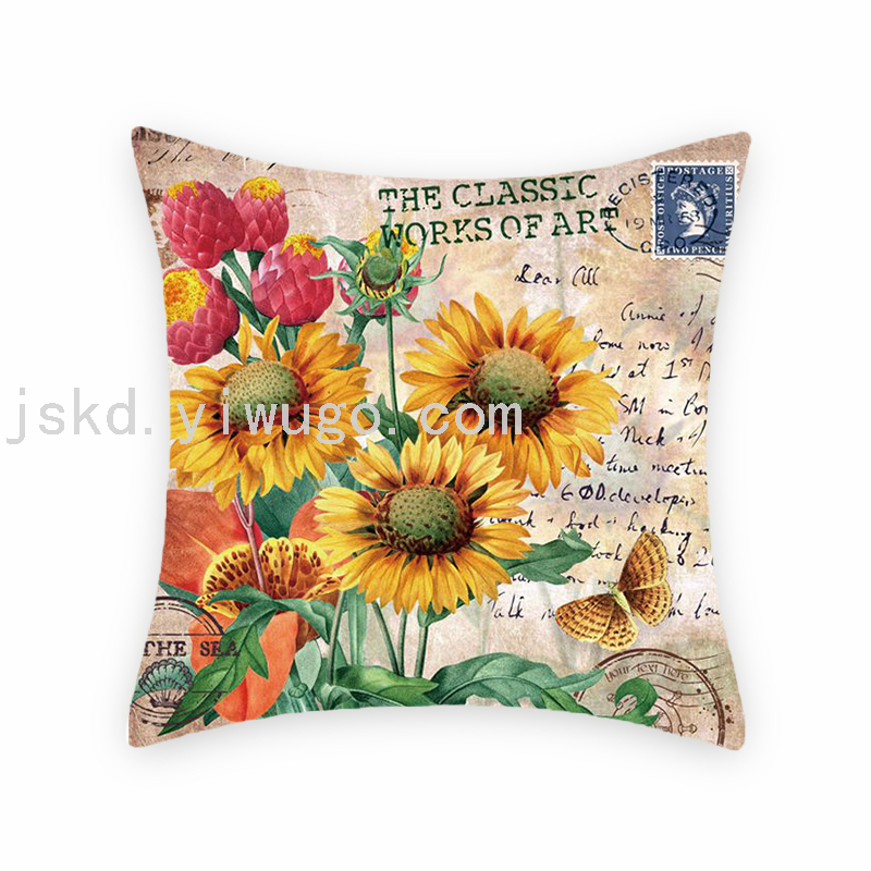 向日葵数码印花抱枕套 沙发办公室装饰靠垫  汽车靠背 样板间靠枕