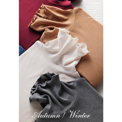 Pure Color Mulberry Silk Keep Warm and Emit Heat Fleece Underwear Bottoming Shirt Women's Autumn and Winter Half-High Collar Pile Collar Sweater