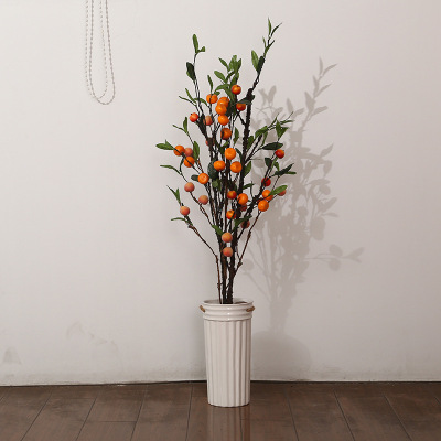 Artificial Flower Single Orange Branch Wedding Home Furnishing Ornamental Flower Plastic Flower & Branch Idyllic and Retro Artificial Silk Flower Manufacturer