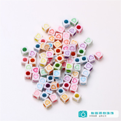 Acrylic Large Hole Square Beads Heart Love Heart Pattern Square DIY Children String Beads Material