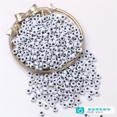 Acrylic White Background with Star-Pattern Flat Beads DIY Ornament Accessories Handmade Necklace Bracelet String Beads Accessories