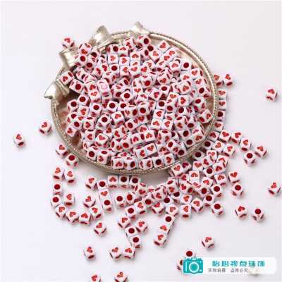 Acrylic White with Red Heart Square Scattered Beads Heart Beads Handmade DIY Bracelet Necklace Accessories Material