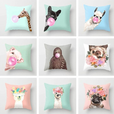 Giraffe Cartoon Pattern Pillow Cover Creative Home Peach Skin Fabric Car Cute Cotton Waist Pillow Throw Pillowcase