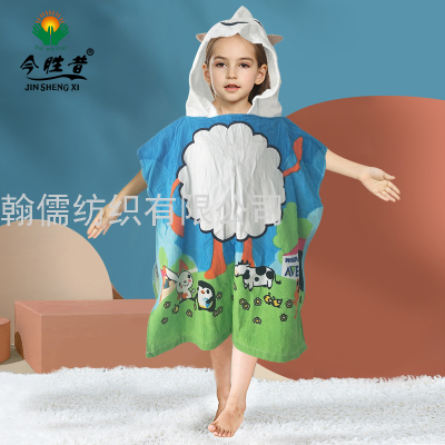 [Spot] Source Factory Pure Cotton Active Printing Cartoon Children's Cloak and Cape Beach Bath Skirt Support Online Shopping