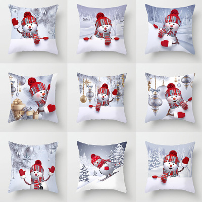 Christmas Snowman Peach Skin Fabric Home Sofa Cushion Cushion Cover Cartoon Image Living Room Bedroom Pillow Cover