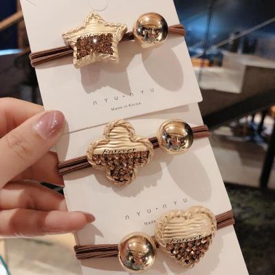 Wholesale Small Jewelry Korean Rubber Band Rhinestone Five-Pointed Star Hair Ring Feiman Hair Rope Dongdaemun Head Rope Set Bun