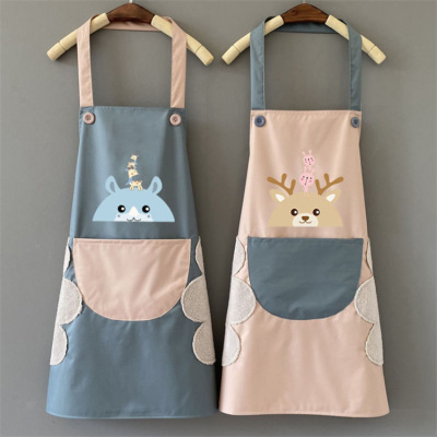 172 Waterproof and Oil-Proof Hand-Wiping Apron Printed Logo Customized Home Kitchen Cooking Household Women's Work Clothes