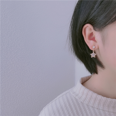 South Korea Dongdaemun Pearl Five-Pointed Star Rhinestone Earrings Long Fashion Earrings Online Influencer Earrings New